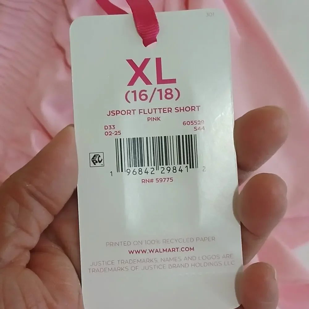 Justice Girls XL 16/18 Pink Flutter Skort Shorts 2-in-1 Athletic NWT Drawstring